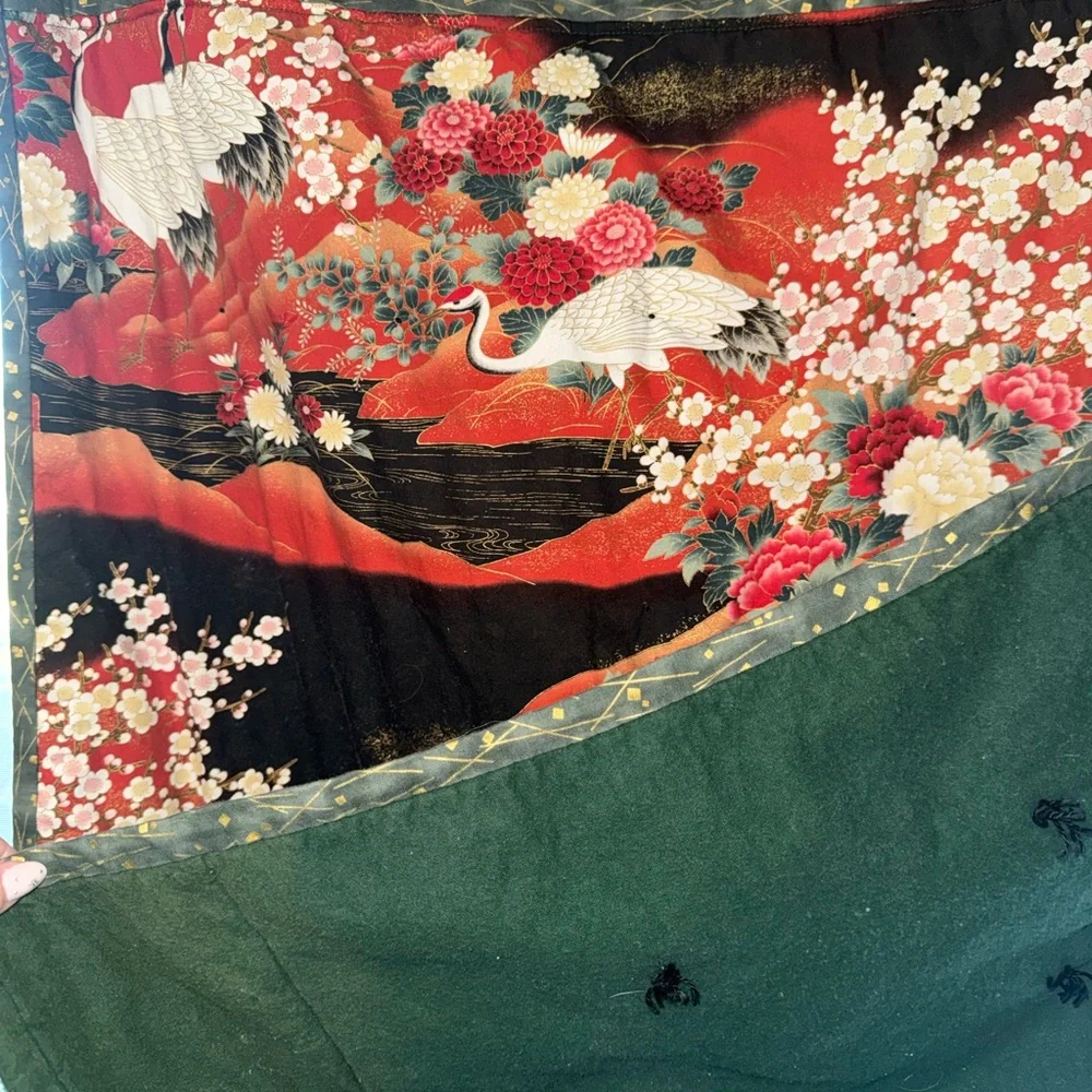 Handcrafted Crane & Cherry Blossom Quilt/Wall Tapestry